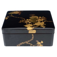Antique Japanese Lacquer Black Box with Grapes