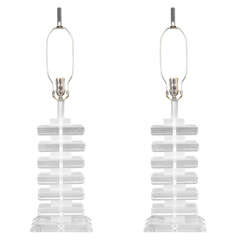 Pair of Mid Century Stacked Lucite Table Lamps