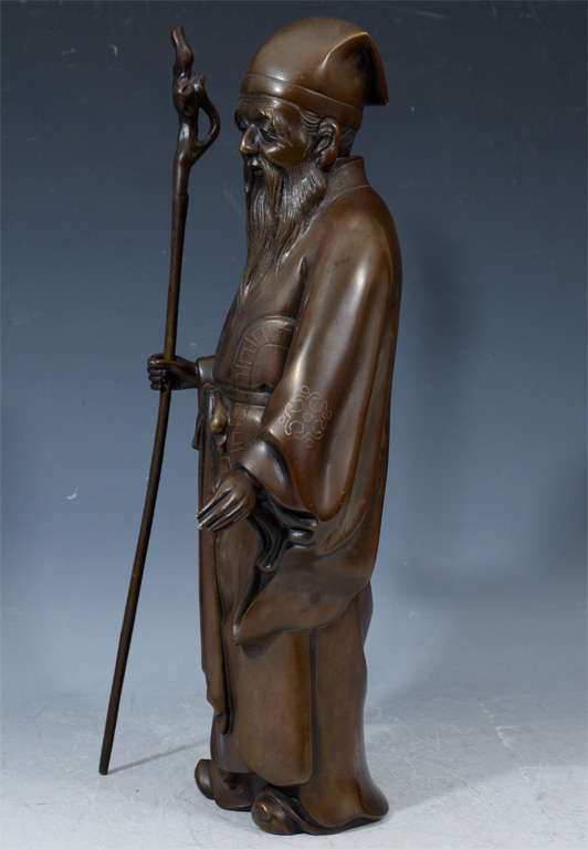 20ième siècle Bronze japonais ancien d'époque Meiji représentant un vieil homme (jerodien) en vente