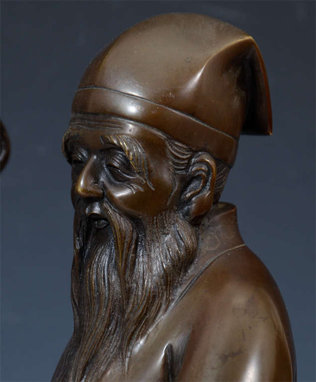 Antique Meiji Period Japanese Bronze of an Old Man (Jerodian) In Good Condition For Sale In New York, NY