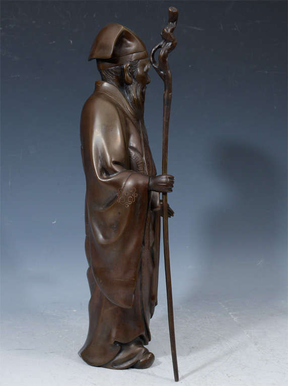 Bronze japonais ancien d'époque Meiji représentant un vieil homme (jerodien) en vente 4