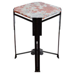 Art Deco Iron and Marble Side Table with Floral Details