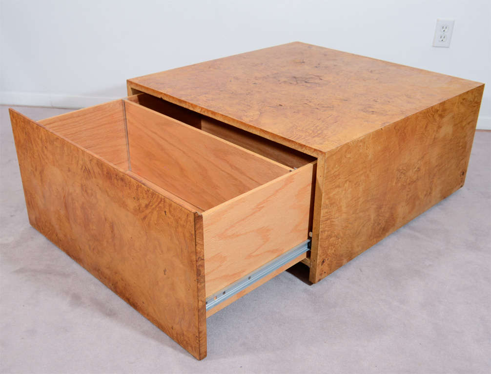 Mid Century Milo Baughman Burlwood Coffee Table w/ Drawer In Good Condition In New York, NY