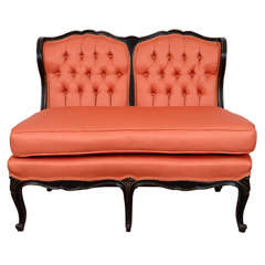 Antique Victorian French Settee in Orange Tufted Upholstery