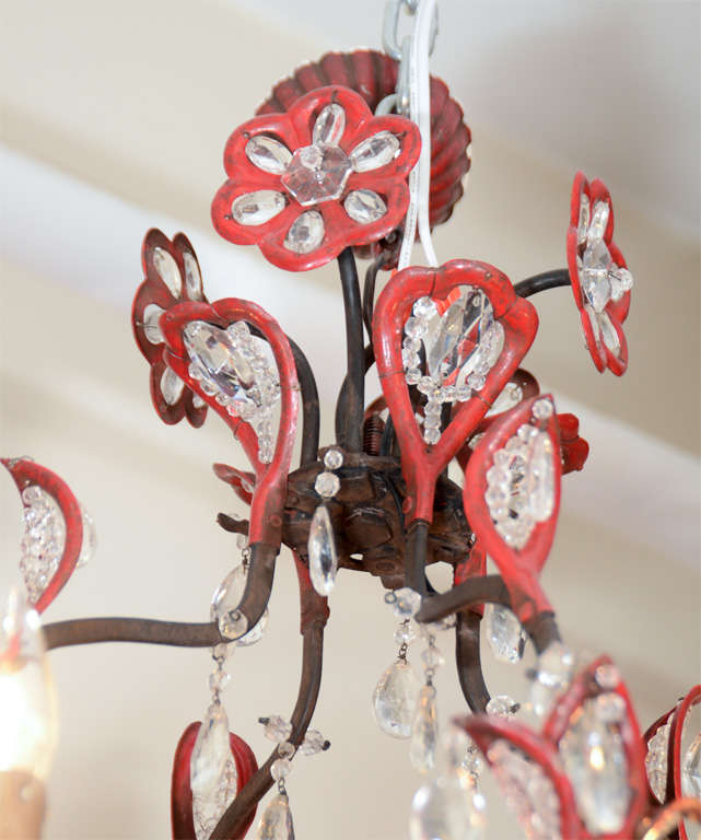 20th Century Mid Century Glass and Enameled Metal Chandelier in Black and Red