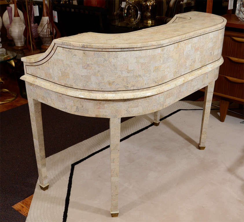 Brass Vintage Writing Desk in Tessellated Stone by Maitland Smith