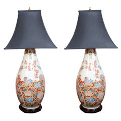 Antique Two Japanese Imari Palace Vases Adapted as Lamps