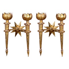 A Pair of Gilded Iron Sconces after Gilbert Poillerat
