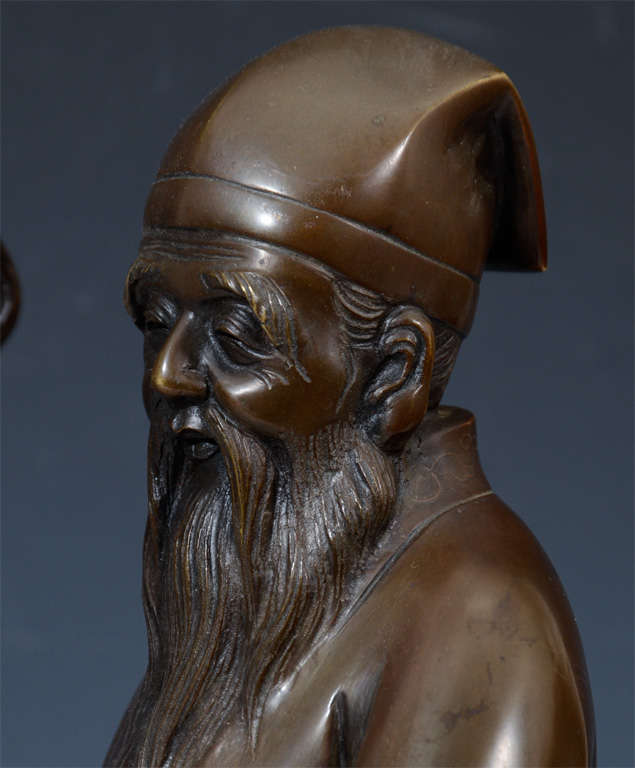 Antique Meiji Period Japanese Bronze of an Old Man (Jerodian) For Sale