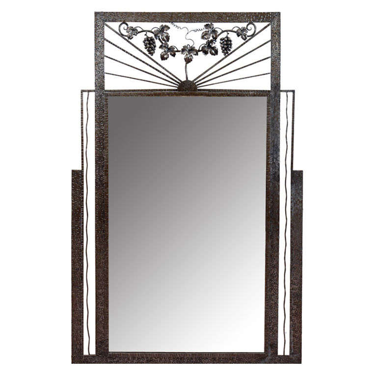 Art Deco IronFramed Mirror with Grape and Leaf Detailing at 1stdibs