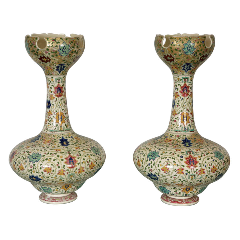 Pair of Monumental Fischer Vases, 19th Century For Sale