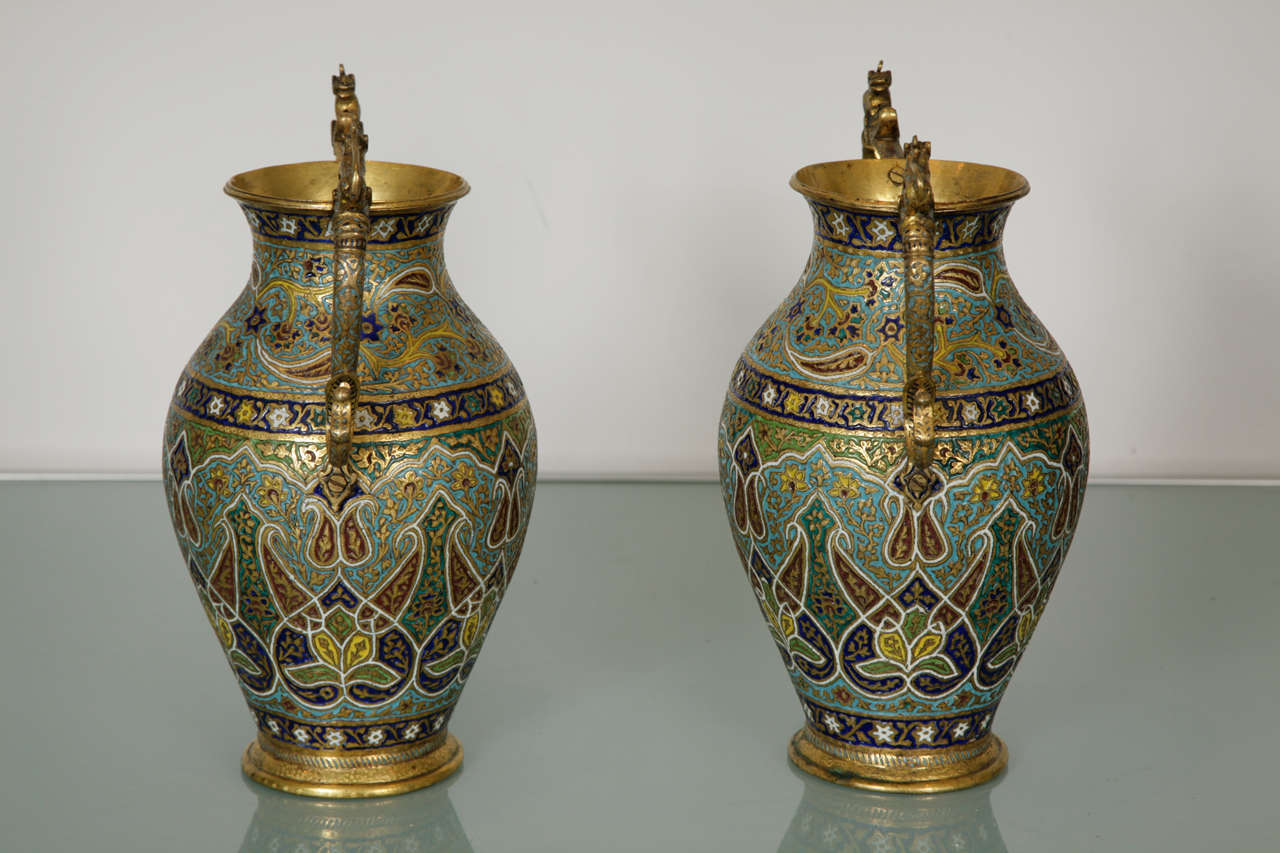 Pair of Kashmiri Gilt Copper and Enamel Vases 19th Century