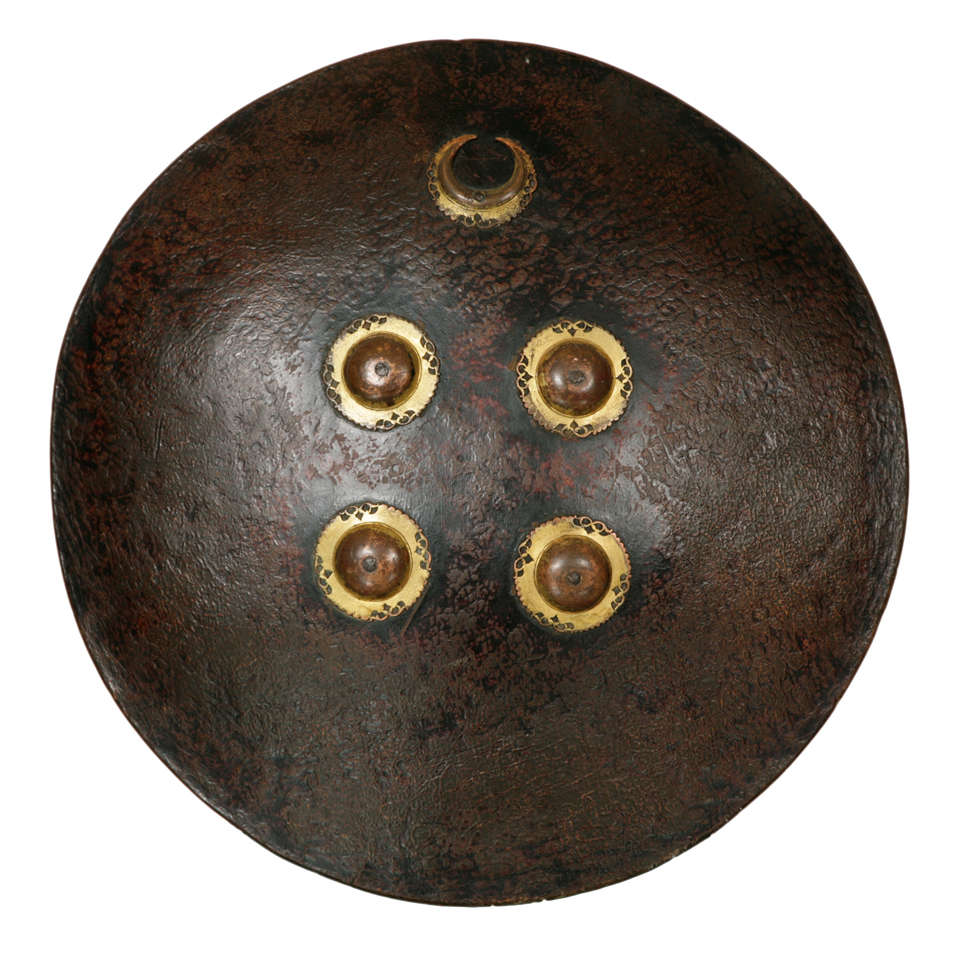 Gilt Copper Mounted Hide Indian Shield, 18th Century For Sale