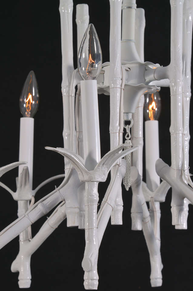 Blanc de Chine, Stylized Bamboo, 8 light Chandelier In Excellent Condition For Sale In Austin, TX