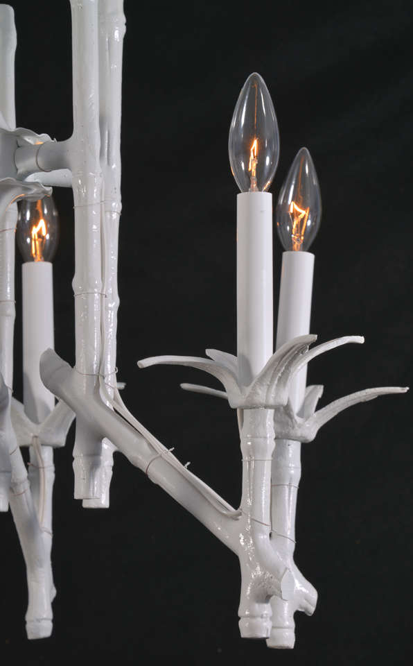 Late 20th Century Blanc de Chine, Stylized Bamboo, 8 light Chandelier For Sale