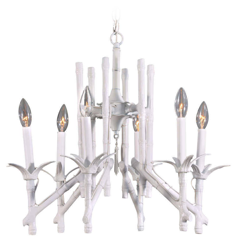 Blanc de Chine, Stylized Bamboo, 8 light Chandelier For Sale