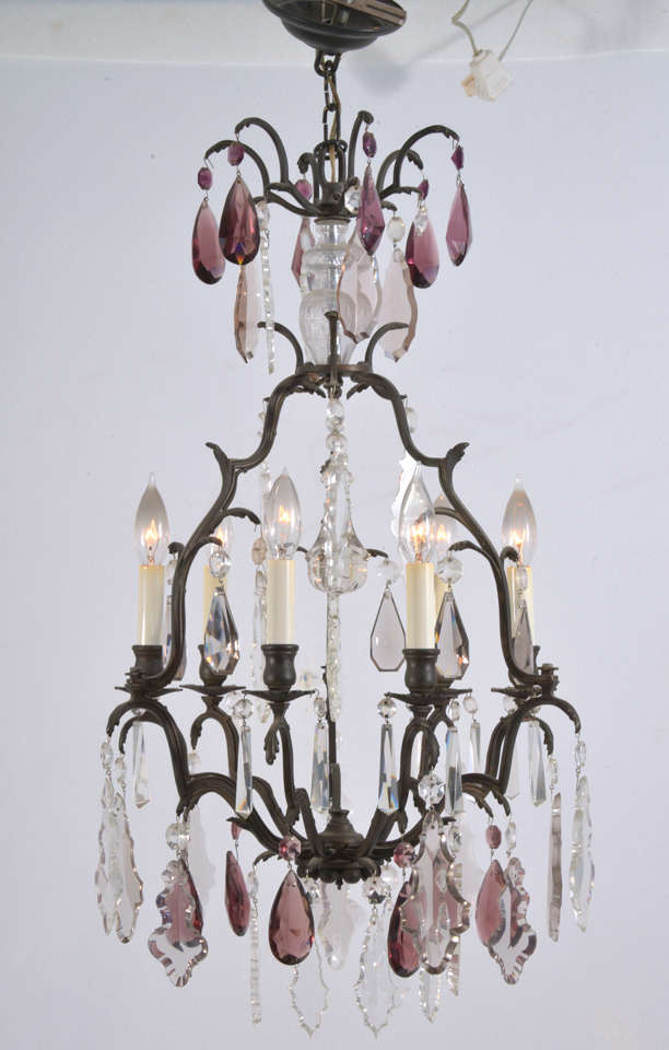 Bronze, Louis XVI style Chandelier with amethyst and clear crystal