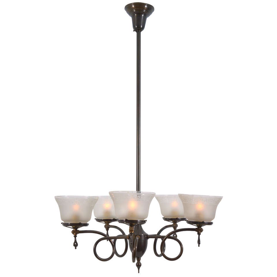5 light, Early 1900, electrified Gasolier