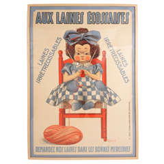 Framed Original Parisian Poster, 1928, Child Knitting