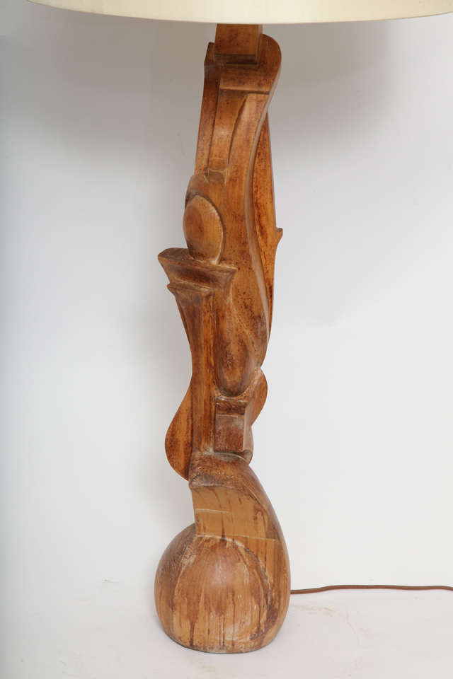 Italian  Table Lamp Mid Century Modern Futurist Sculptural carved wood 1940's