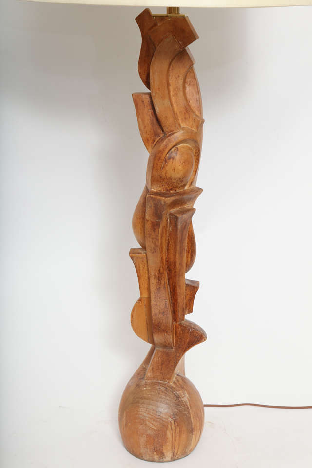  Table Lamp Mid Century Modern Futurist Sculptural carved wood 1940's In Good Condition In New York, NY