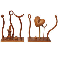 A Pair of 1950's Surrealist wood Sculptures by Italo Scanga
