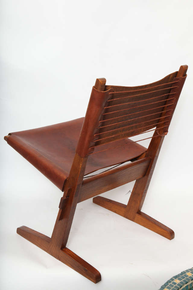 Mid-20th Century 1950s American Modernist Wood and Leather Architectural Chair