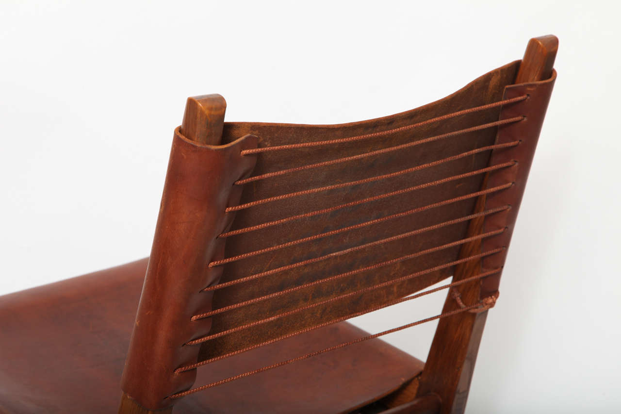 1950s American Modernist Wood and Leather Architectural Chair 1