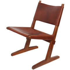 1950s American Modernist Wood and Leather Architectural Chair