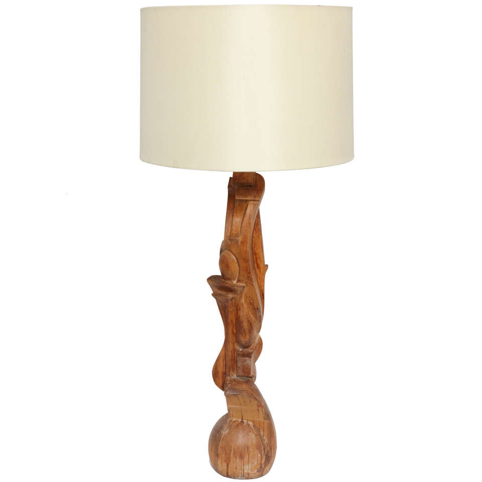 1940s Italian Futurist HandCarved Wood Table Lamp For Sale at 1stdibs