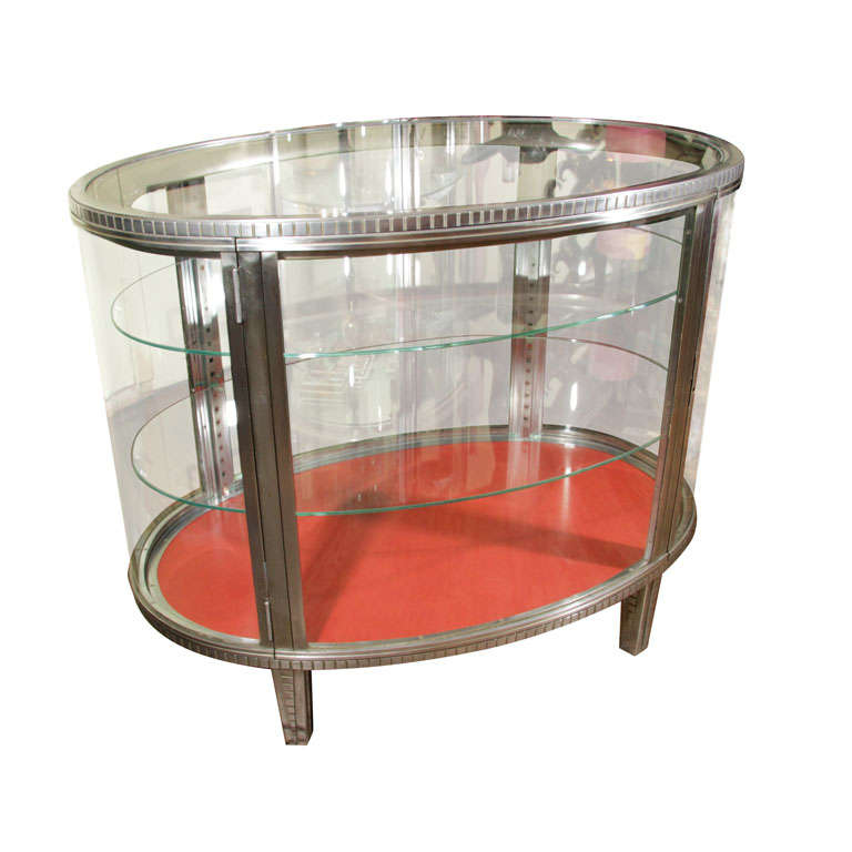 Nickeled Bronze Display Cabinet with Glass Shelves, French 1920s