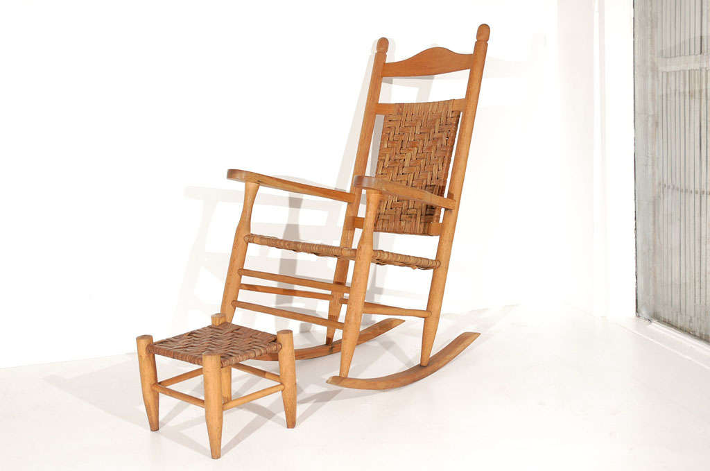 Early 20thc Handmade Rocking Chair & Matching Foot Stool