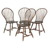 Antique SET OF FOUR EARLY 19THC BOWBACK WINDSOR CHAIRS FROM NEW ENGLAND