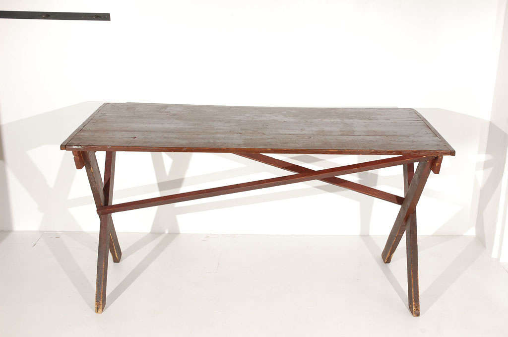 EARLY 19THC ORIGINAL PAINTED SAWBUCK TABLE FROM PENNSYLVANIA