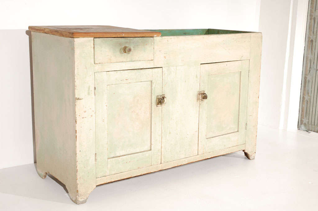 American 19thc Original  Buttermilk  Painted Dry Sink From Pennsylvania