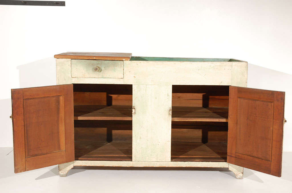 Pine 19thc Original  Buttermilk  Painted Dry Sink From Pennsylvania
