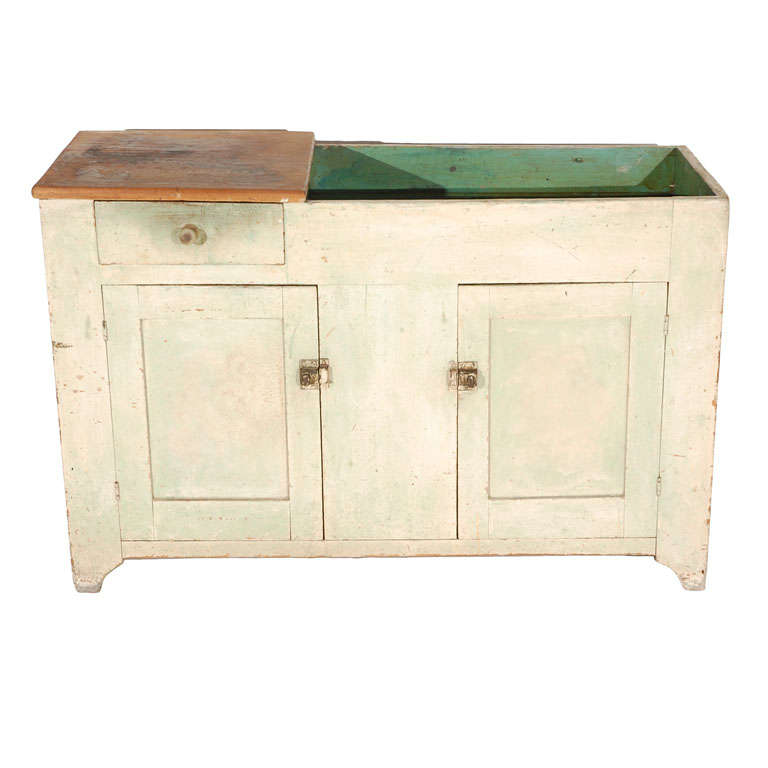19thc Original  Buttermilk  Painted Dry Sink From Pennsylvania