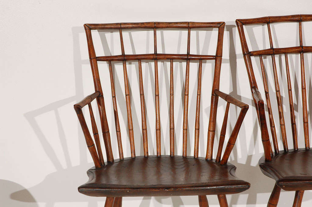 19th Century Rare & Early Set Of  19thc Bamboo Turned N.e. Windsor Arm Chairs