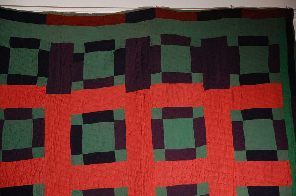 Mid-20th Century Early 20th Century Amish Nine Patch Wool Quilt from Pennsylvania