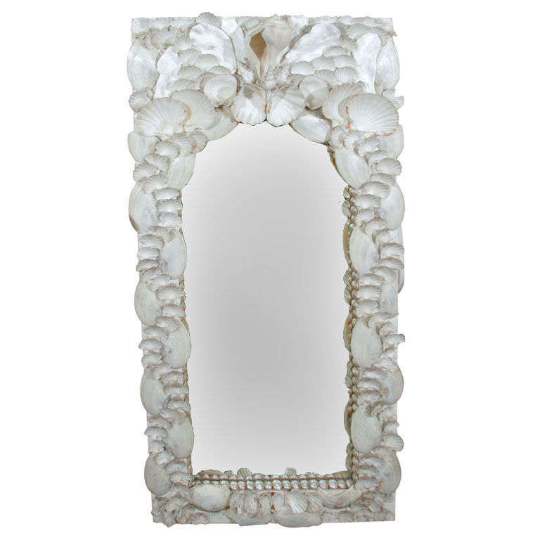 1940s Syrie Maugham Style Real Chalk White Seashell Mirror