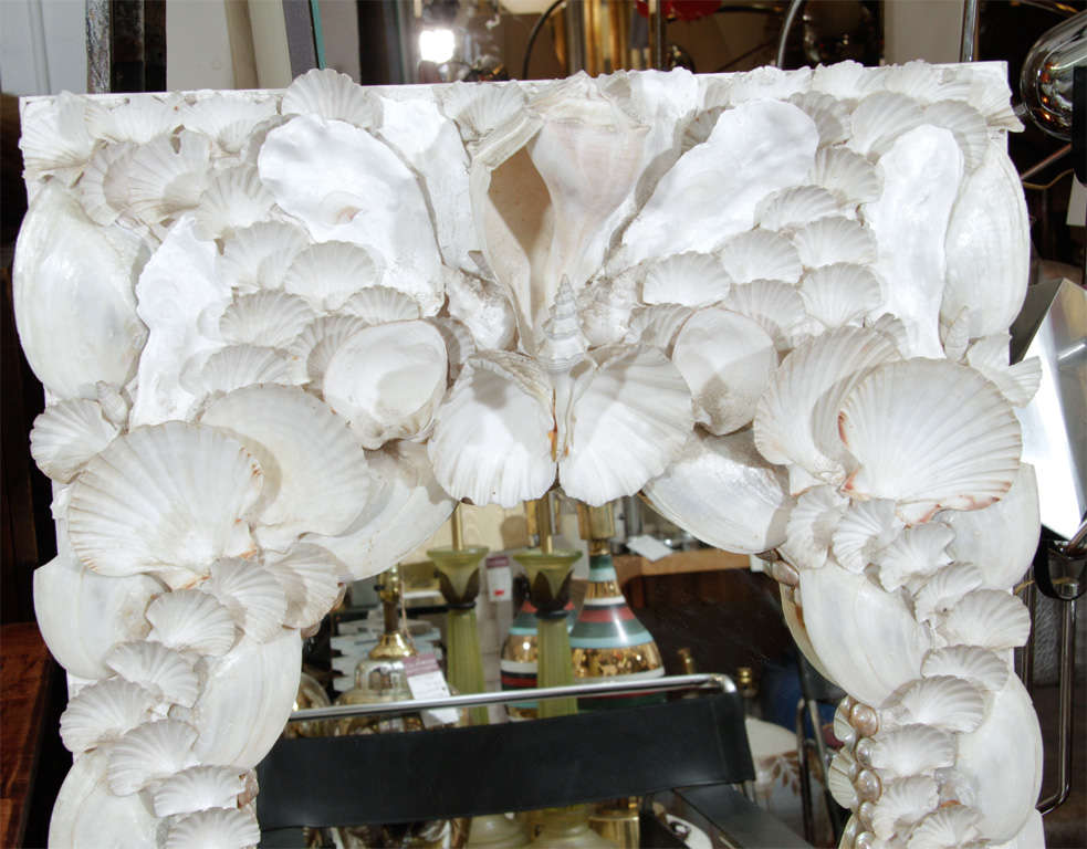 American 1940s Syrie Maugham Style Real Chalk White Seashell Mirror