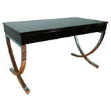 Used Mid Century Style Black Writing Desk with Curved  Chrome X-Base