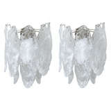 Vintage Pair of Mid-Century Mazzega Murano Icicle Glass Sconces