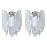 Pair of Mid-Century Mazzega Murano Icicle Glass Sconces