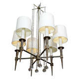 Tommi Parzinger Mid-Century Brass and Crystal Chandelier
