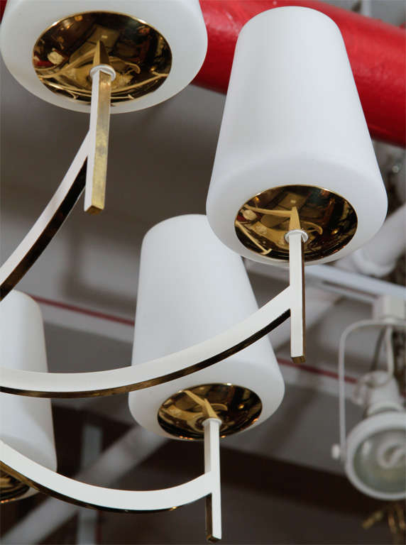20th Century Mid Century Enameled Brass Chandelier W/ Milk Glass Shades