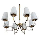 Mid Century Enameled Brass Chandelier W/ Milk Glass Shades