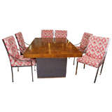 Milo Baughman Olivewood and Chrome Table with Six Side Chairs