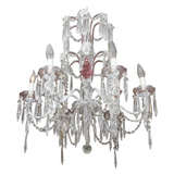 Mid Century Crystal, Glass and Enameled Brass 6-Arm Chandelier