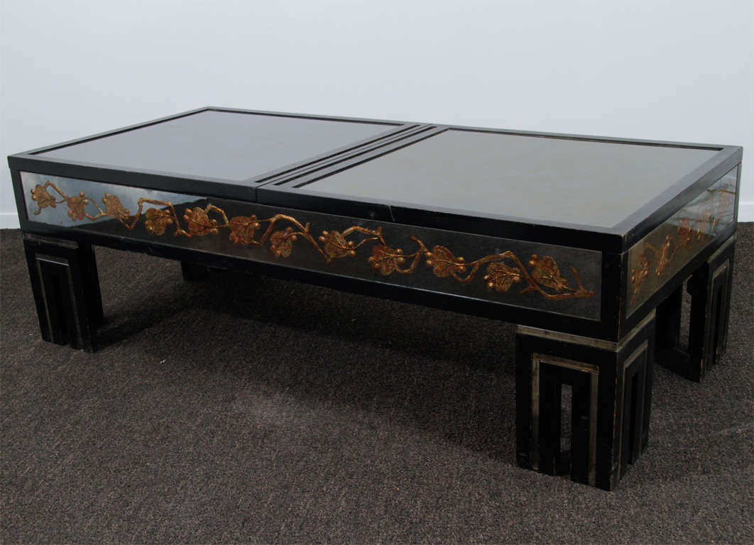 James Mont Eglomise Mirrored Coffee Table w/ Hidden Storage